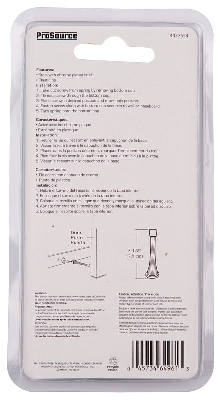 ProSource H62-B042C-PS Heavy-Duty Spring, 15/16 in Dia Base, 3-1/8 in Projection, Plastic & Steel, Chrome Plated