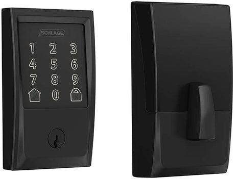 Schlage BE Series BE489WBV CEN 622 Electronic Deadbolt, Century Design, Matte Black, Residential, 1 Grade, Metal, Yes