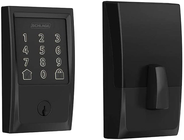 Schlage BE Series BE489WBV CEN 622 Electronic Deadbolt, Century Design, Matte Black, Residential, 1 Grade, Metal, Yes