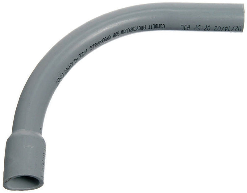 Carlon UA9AKB-CAR Elbow, 2-1/2 in Trade Size, 90 deg Angle, SCH 80 Schedule Rating, PVC, Bell End, Gray