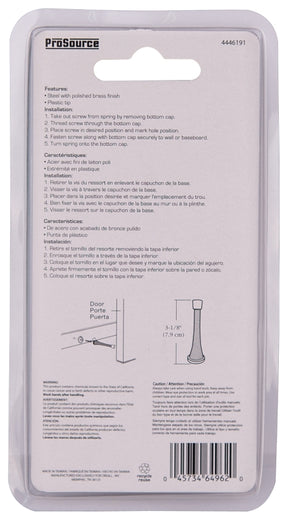 ProSource H62-B040C-PS Heavy-Duty Spring, 15/16 in Dia Base, 3-1/8 in Projection, Plastic & Steel, Polished Brass