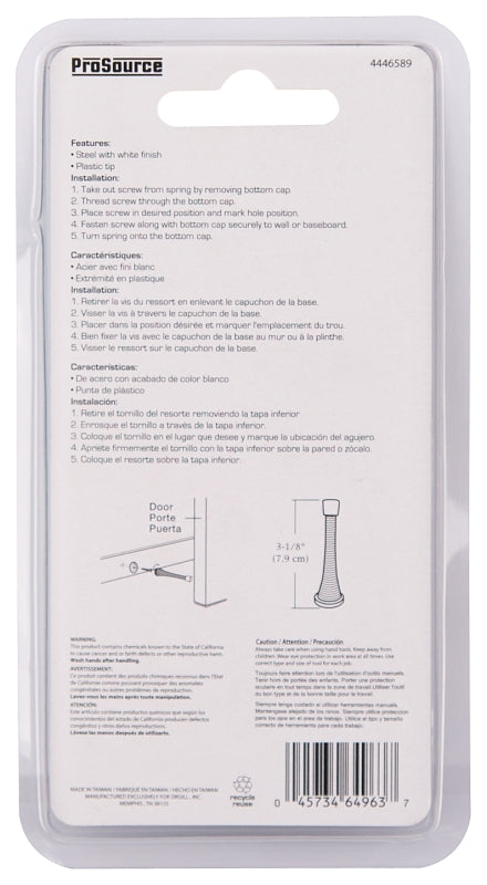 ProSource H62-B045C-PS Heavy-Duty Spring, 15/16 in Dia Base, 3-1/8 in Projection, Plastic & Steel, White