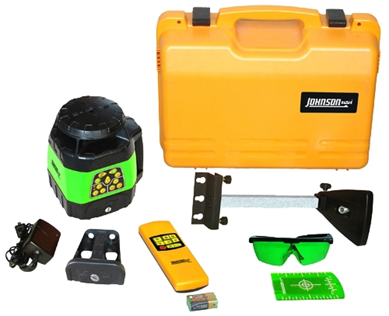 Johnson 40-6544 Laser Level Kit, 400 ft, +/-1/8 in at 100 ft Accuracy, Green Laser