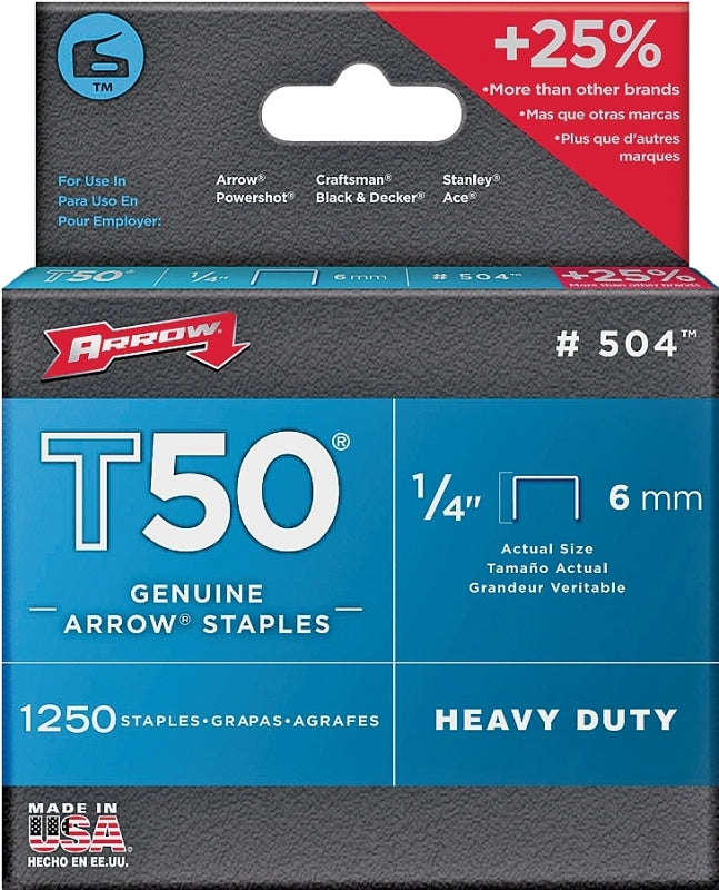 Arrow T50 Series 50424 Staple, 3/8 in W Crown, 1/4 in L Leg, Pack of 4