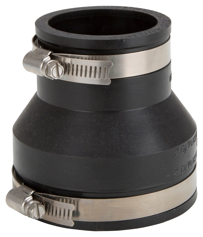 ProSource FC56-32 Coupling, 3 x 2 in, Cast Iron, Plastic and Steel Drain Pipes, PVC, Black
