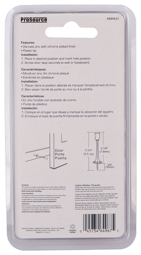 ProSource H20-Z022C-PS Heavy-Duty Rigid Door Stop, 15/16 in Dia Base, 3-1/8 in Projection, Die-Cast Zinc & Plastic