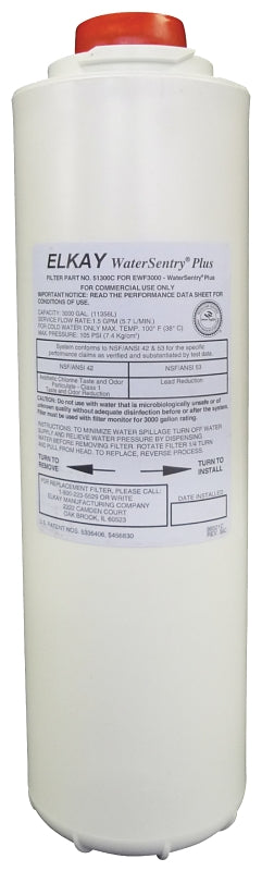 Elkay 51300C Replacement Filter, 3/8 x 1/4 in, Tube, Carbon/Polypropylene
