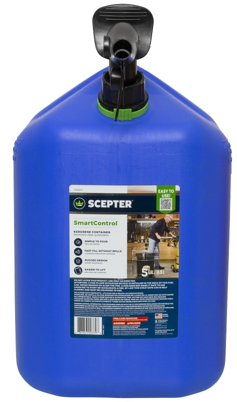 Scepter SmartControl FSCK571 Fuel Can with Rear Handle, 5 gal, Polypropylene, Blue