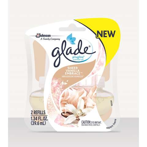 Glade Plug-Ins Sheer Vanilla Embrace Scent Air Freshener Refill 1.34 oz Liquid, Pack of 6