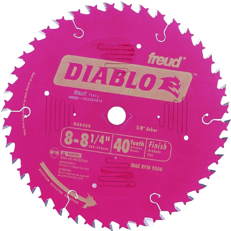 Diablo D0840X Circular Saw Blade, 8-1/4 in Dia, 5/8 in Arbor, 40-Teeth, Carbide Cutting Edge