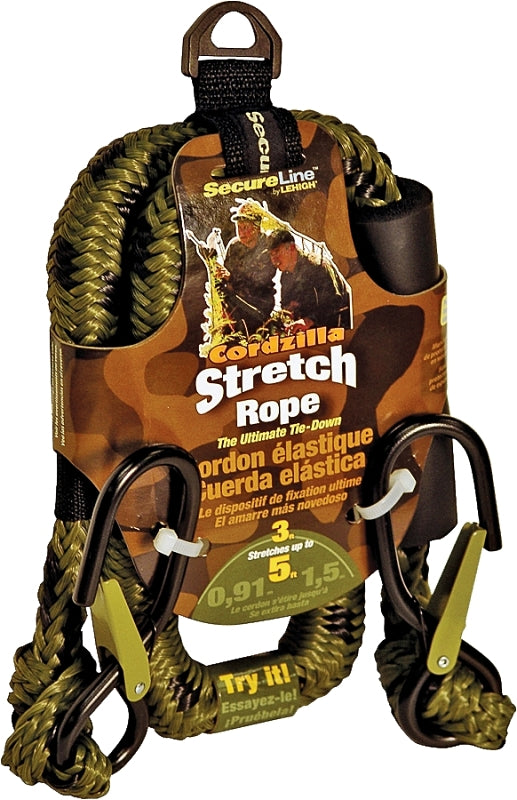 SecureLine CZB3CA Stretch Rope, 8 mm Dia, 3 ft L, Polypropylene, Camouflage