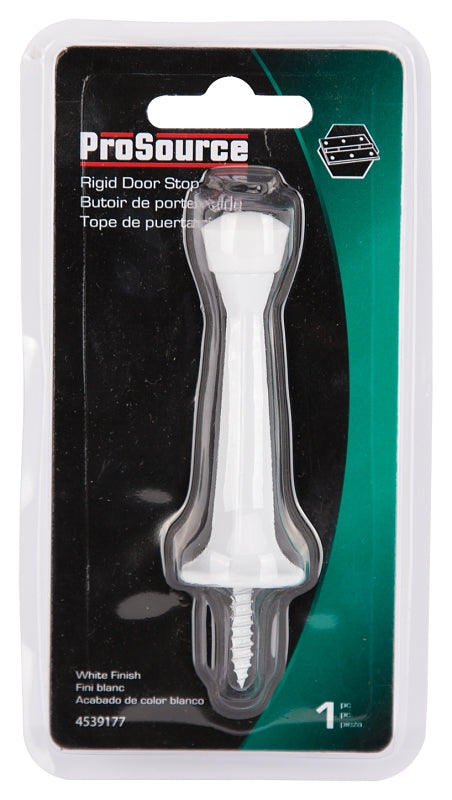 ProSource CL-208C-WH-PS Heavy-Duty Rigid Door Stop, 1 in Dia Base, 3 in Projection, Die-Cast Zinc & Plastic, White