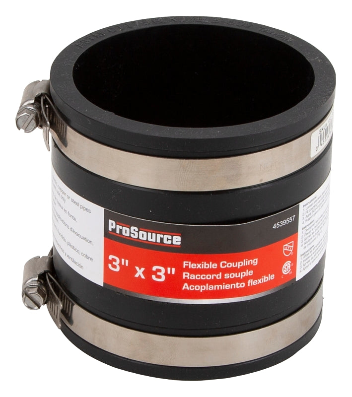 ProSource FC56-33 Coupling, 3 x 3 in, Cast Iron, Plastic and Steel Drain Pipes, PVC, Black