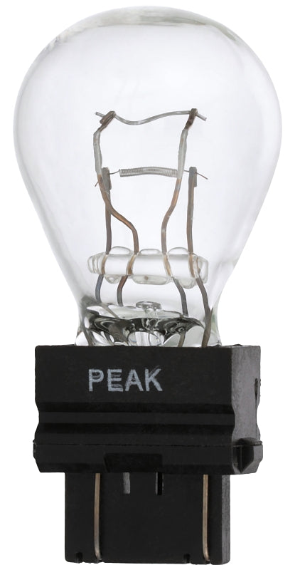 Peak 3157LL-BPP Miniature Automotive Bulb, 400 Lumens, 12.8 V, 27 W, Incandescent Lamp, Wedge, Clear