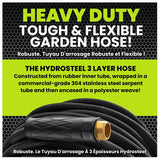 HydroSteel Pro 8586 Water Hose with Brass Nozzle, 3/8 in, 50 ft L, Rubber/Vinyl, Black