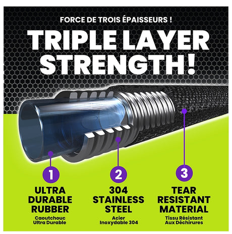 HydroSteel Pro 8588 Water Hose with Brass Nozzle, 3/8 in, 100 ft L, Rubber/Vinyl, Black