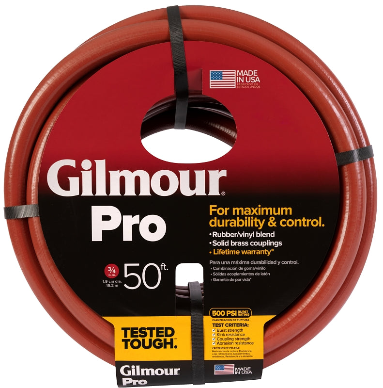Gilmour 840501-1001 Professional Commercial Hose, 3/4 in, 50 ft L, Coupling, Rubber/Vinyl, Red