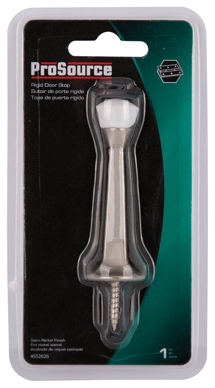 ProSource CL-208C-SN-PS Heavy-Duty Rigid Door Stop, 1 in Dia Base, 3 in Projection, Die-Cast Zinc & Plastic
