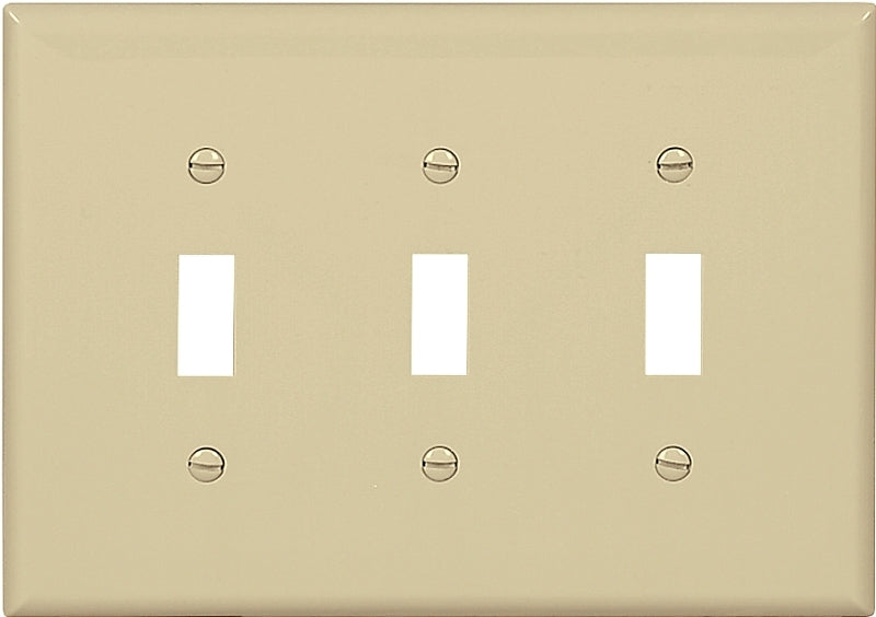 Eaton PJ3V Wallplate, 7-1/4 in L, 6 in W, 3-Gang, Polycarbonate, Ivory, High-Gloss, Pack of 15