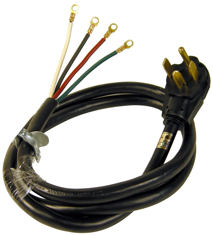 PowerZone ORD100404 Power Supply Dryer Cord, 10 AWG Cable, 4 ft L, 250 V, Black