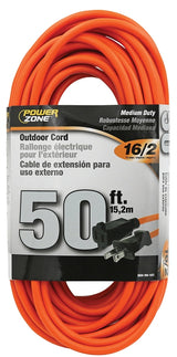 PowerZone OR481630 Outdoor Extension Cord, 16 AWG Cable, 50 ft L, Orange