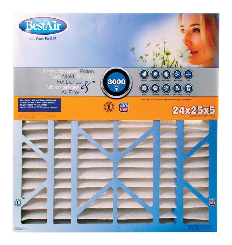 BestAir 24 in. W X 25 in. H X 5 in. 13 MERV Pleated Air Filter 1 pk, Pack of 2