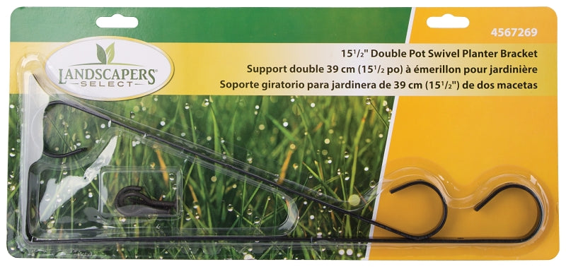 Landscapers Select GB0283L Hanging Plant Bracket, 15-1/2 in L, Steel, Black, Black, Wall