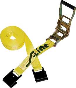 Ancra 500 Series 557 Strap, Ratchet Adjustment, 2 in W, 27 ft L, Polyester, Yellow, 3333 lb Working Load, Hook End, 1/PK