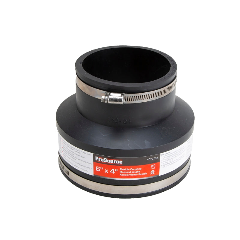 ProSource FC56-64 Coupling, 6 x 4 in, Cast Iron, Plastic and Steel Drain Pipes, PVC, Black