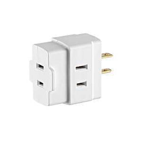 Leviton 002-00531-00W Triple Tap Outlet Adapter, 2-Pole, 15 A, 125 V, 3-Outlet, White