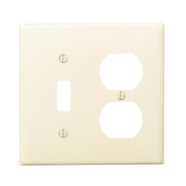 Leviton 80705-I Combination Wallplate, 4-1/2 in L, 2-3/4 in W, Standard, 2 -Gang, Nylon, Ivory, Device Mounting