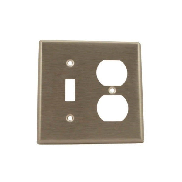 Leviton 84005 Combination Wallplate, 4-1/2 in L, 2-3/4 in W, Standard, 2 -Gang, Stainless Steel, Silver, Satin