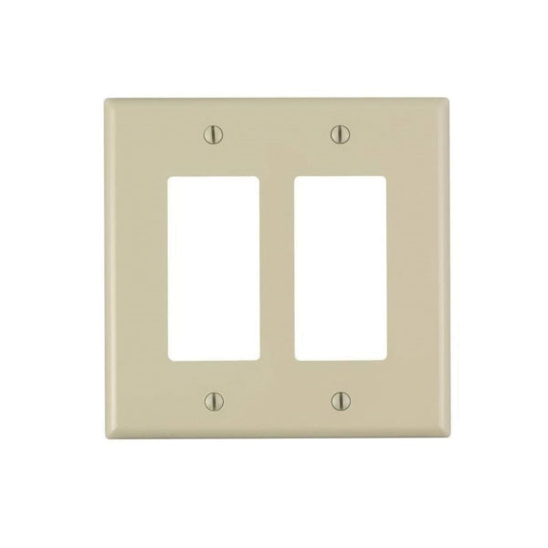 Leviton PJ262-I Wallplate, 4.88 in L, 4.94 in W, 2-Gang, Nylon, Ivory
