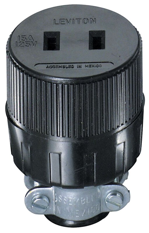 Leviton 612 Electrical Connector, 2 -Pole, 15 A, 125 VAC, NEMA: NEMA 1-15R, Black