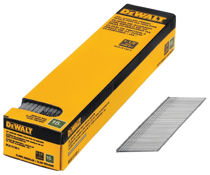 DEWALT DCA15150-2 Finish Nail, 1-1/2 in L, 15, Steel, Round Head, Smooth Shank