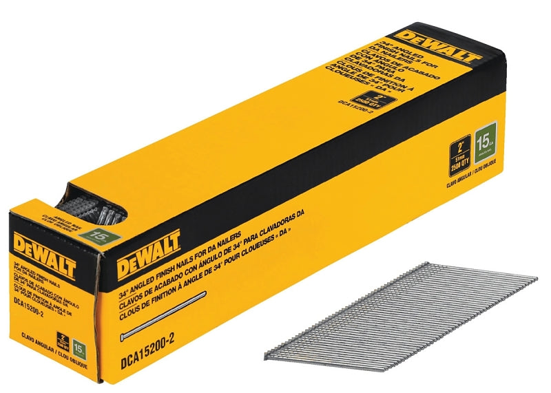 DEWALT DCA15200-2 Finish Nail, 2 in L, 15, Steel, Flat Head, Smooth Shank