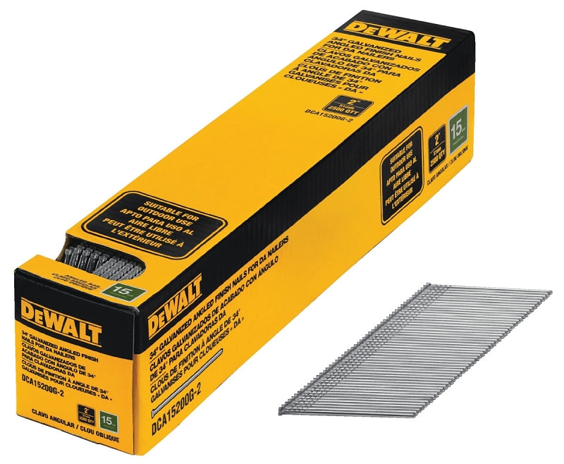 DEWALT DCA15200G-2 Finish Nail, 2 in L, 15, Galvanized Steel, Flat Head, Smooth Shank