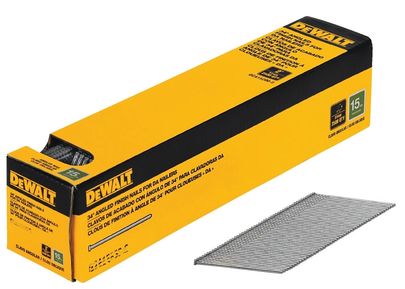 DEWALT DCA15250-2 Finish Nail, 2-1/2 in L, 15, Steel, Round Head, Smooth Shank