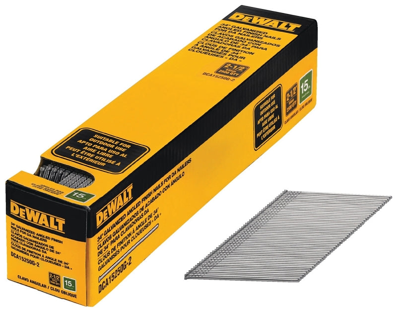 DEWALT DCA15250G-2 Finish Nail, 2-1/2 in L, 15, Galvanized Steel, Round Head, Smooth Shank