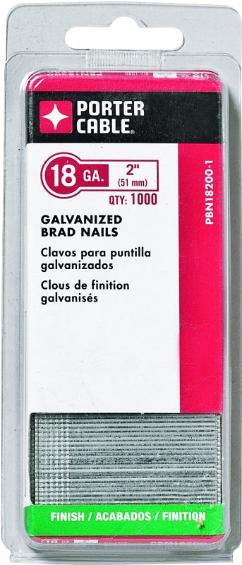 Porter-Cable PBN18200-1 Series Nail, Glue Collation, 2 in L, 18 ga Gauge, Steel, Galvanized, Brad Head, 1000/PK