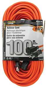 PowerZone OR481635 Outdoor Extension Cord, 16 AWG Cable, 100 ft L, Orange