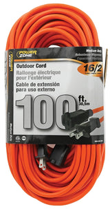 PowerZone OR481635 Outdoor Extension Cord, 16 AWG Cable, 100 ft L, Orange