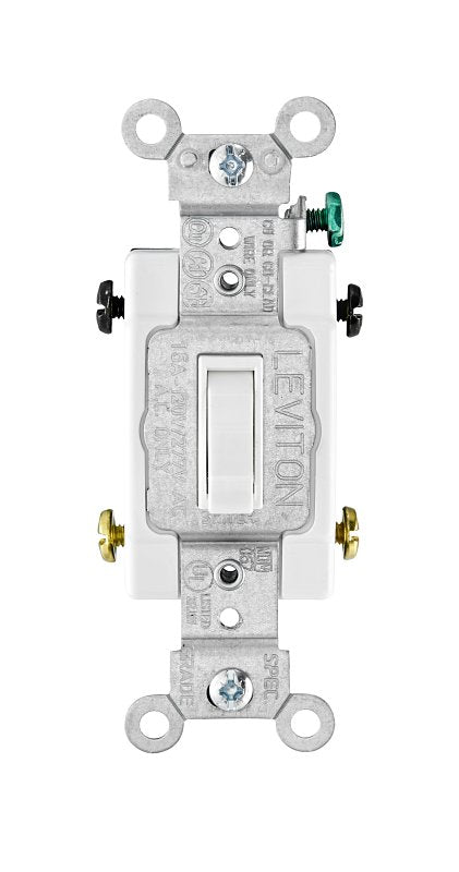 Leviton 54504-2W Toggle Switch, 15 A, 120/277 VAC, Screw Terminal, Thermoplastic Housing Material, White