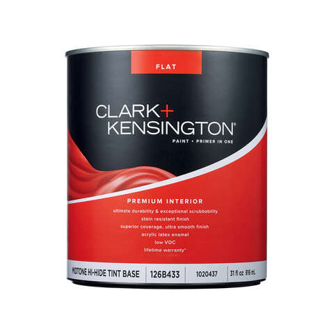 Clark+Kensington Flat Tint Base Mid-Tone Base Paint + Primer Interior 1 qt, Pack of 4