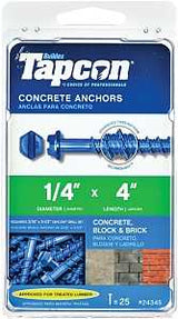 Tapcon 24345 Screw Anchor, Hex, Phillips, Slotted Drive, Steel, Climaseal, 25 PK