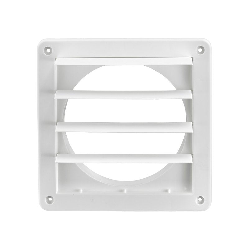 Lambro 361W Exhaust Wall Louvered Vent, 6 in W, Plastic, White