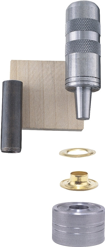 General 71260 Series Grommet Kit, Includes: Anvil, Cutting Block, (48) 1/4 in Grommets, Hole Cutter and Mandrill, Brass