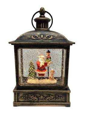Santas Forest 21955 Black Lantern with Santa & Dog, 8-1/2 in H, Plastic, Black, Internal Light, Indoor, Pack of 6