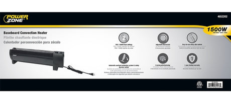 PowerZone DL12C Baseboard Heater, 12.5 A, 120 V, 750/1500 W, 5118.2 Btu Heating, 2-Heating Stage, Black