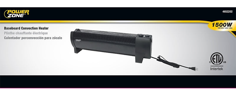 PowerZone DL12C Baseboard Heater, 12.5 A, 120 V, 750/1500 W, 5118.2 Btu Heating, 2-Heating Stage, Black
